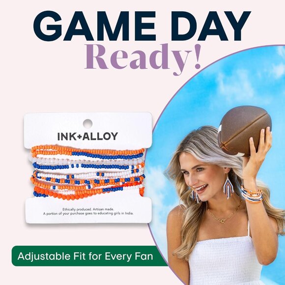 Game Day Beaded Bracelets Set of 10 for Football Fans Women Girls - Picture 2 of 6